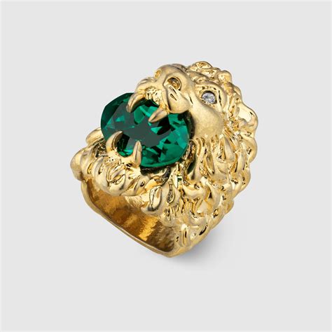 anello gucci leone oro|Gucci Anello testa di leone con cristallo.